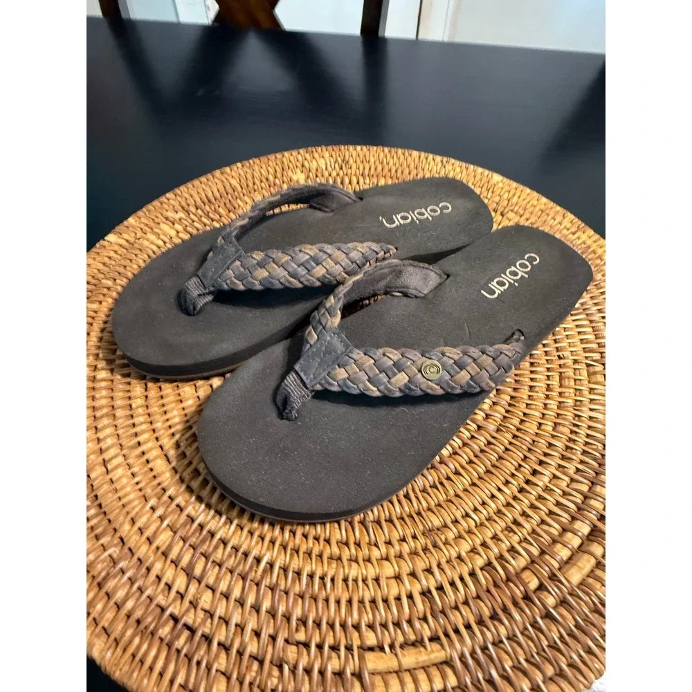 Cobian Braided Strap Flip Flops Brown Womens Size 7 Woven Thong Sandalsi